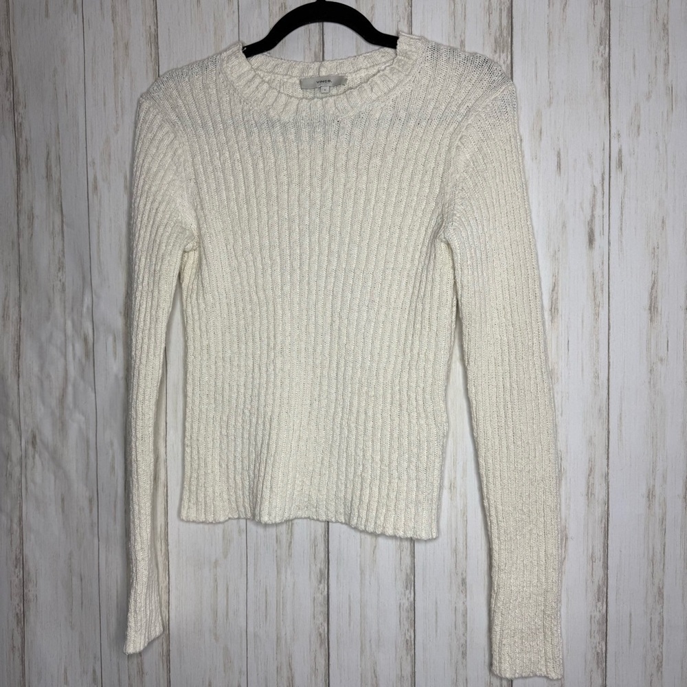 Vince Cream Linen Cotton Textured Sweater